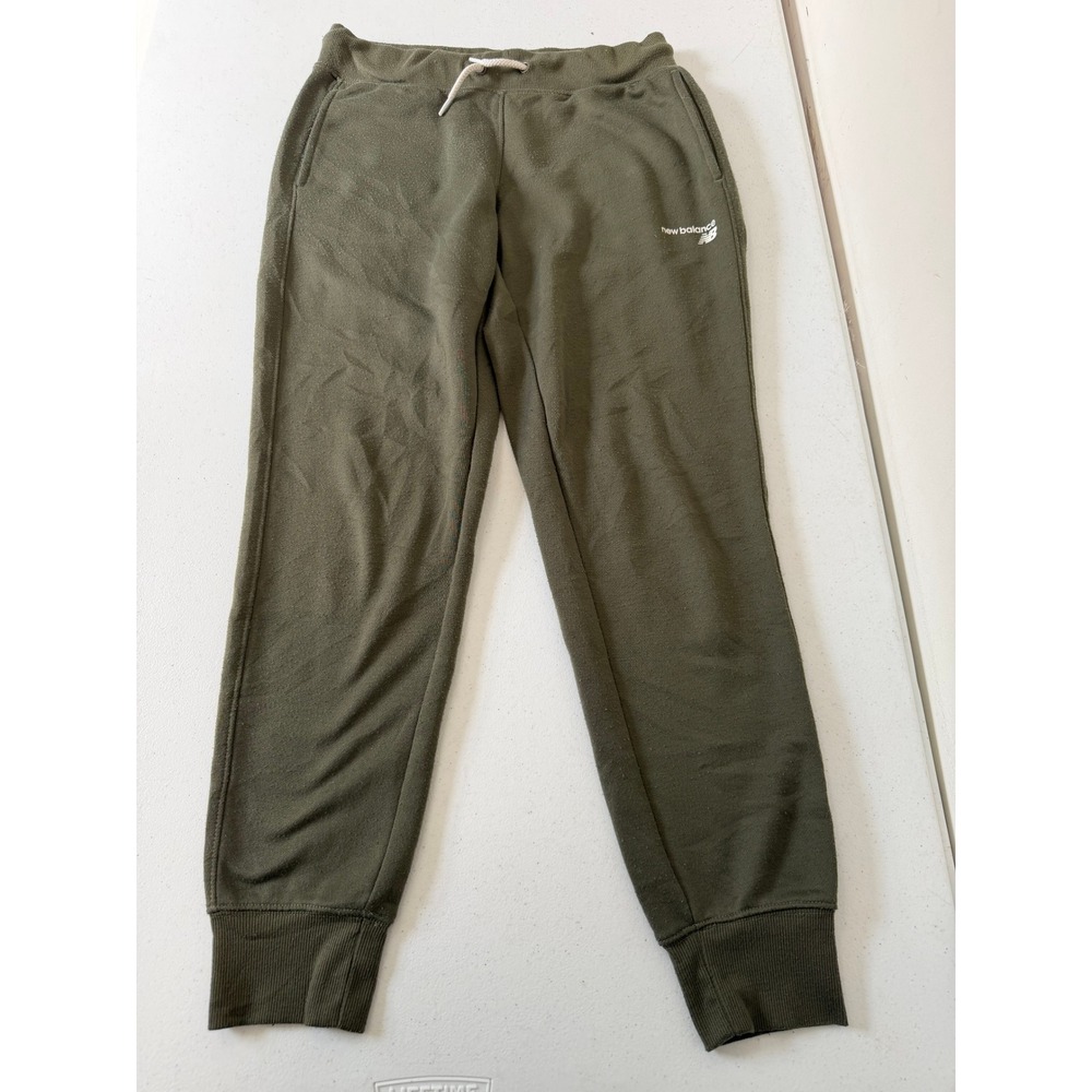New Balance Mens Jogger Sweatpants Medium Olive Green Fleece Tapered Logo 5166